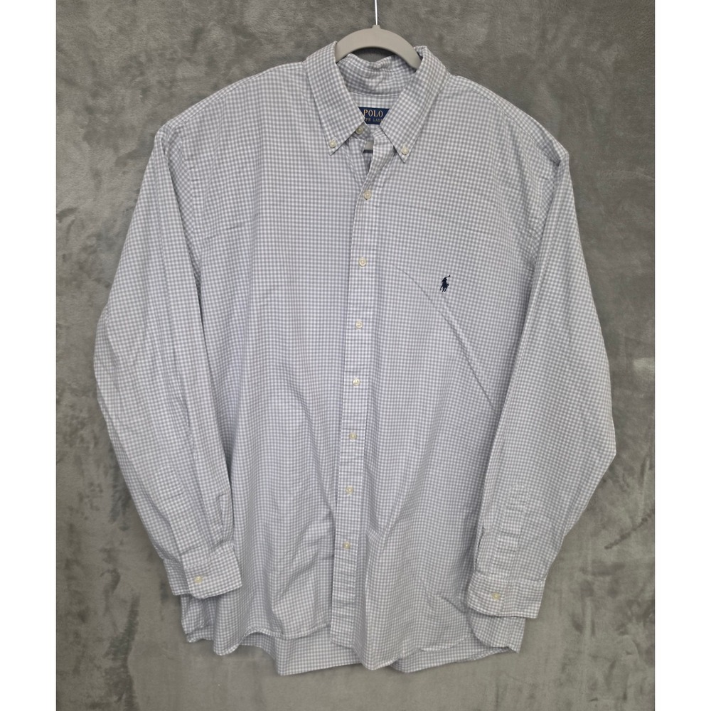 Polo Ralph Lauren Mens XLT Gray Gingham Stretch Button Down Shirt Tall Fit